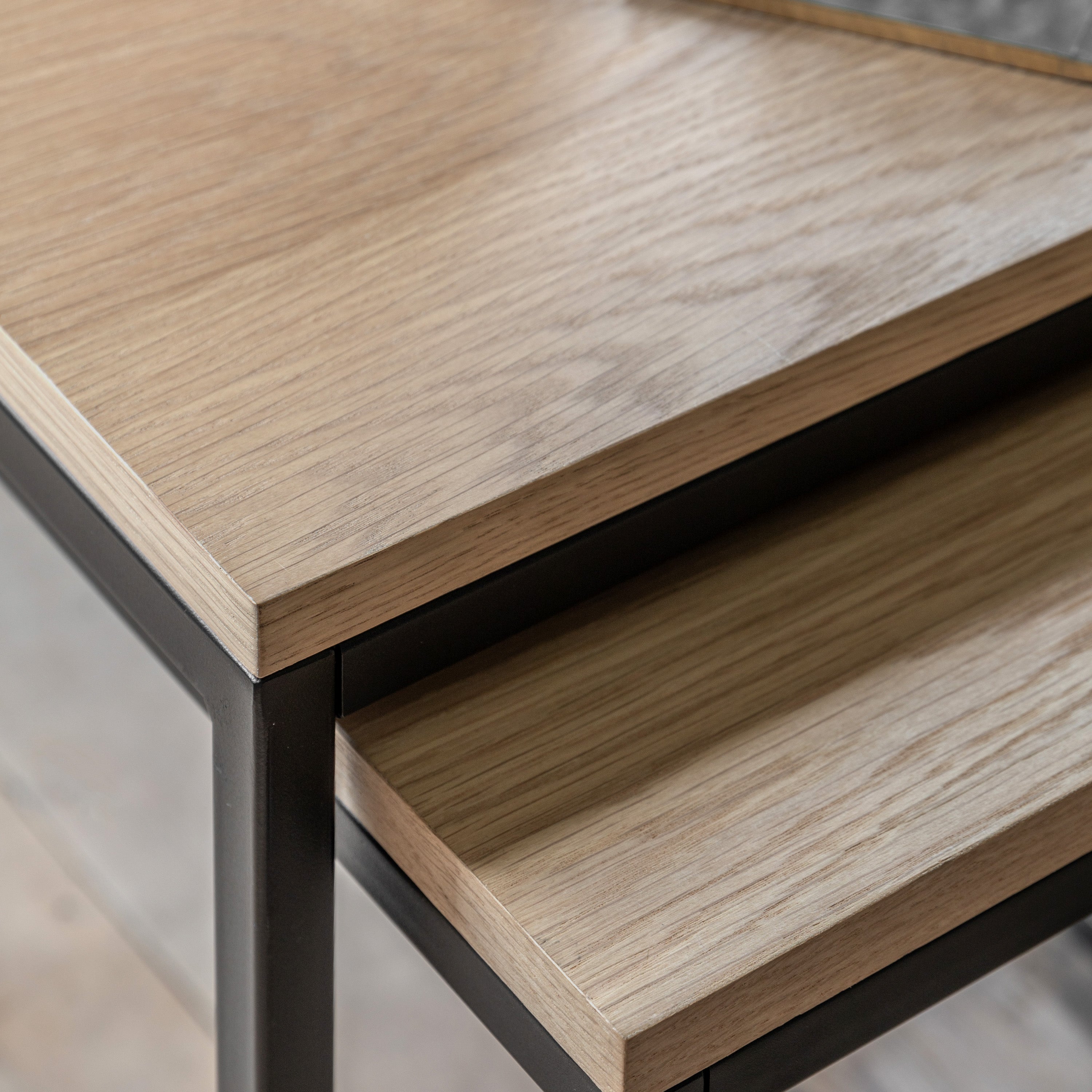 Bentley Natural Oak Wood & Matt Black Side Table Nest